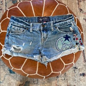 Distressed jean shorts